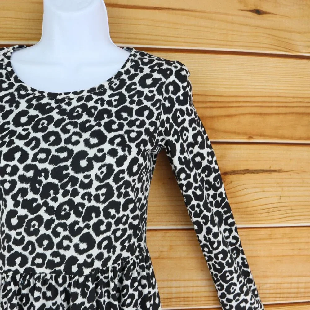 The Children's Place A-Line Dress Long Sleeves Girls L 10-12 Black Cheetah Print